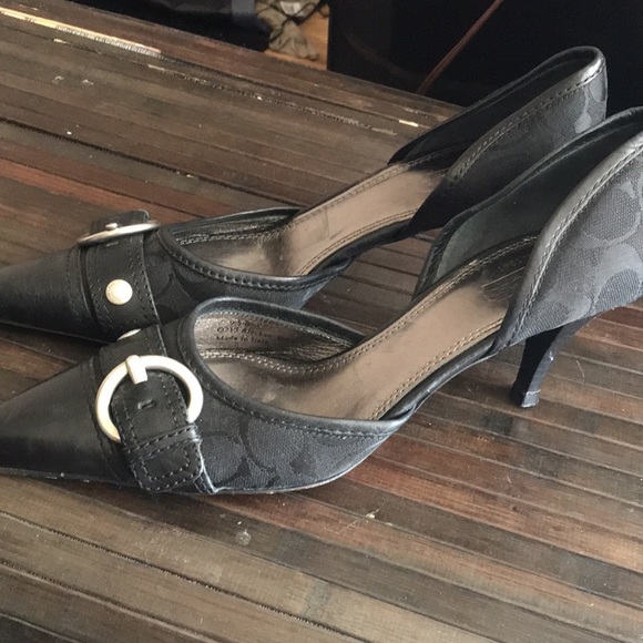 🚨B2G1 COACH Black & Chrome Coach Signature Monogram Heels(Vintage) - Picture 2 of 12